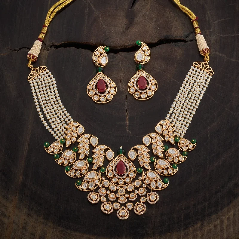 Long Pendant Necklace-Kundan Necklace 164012