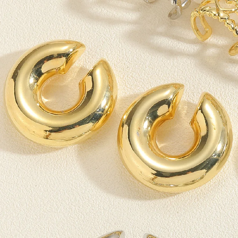 C- Shaped Ear Clip 14K Real Gold