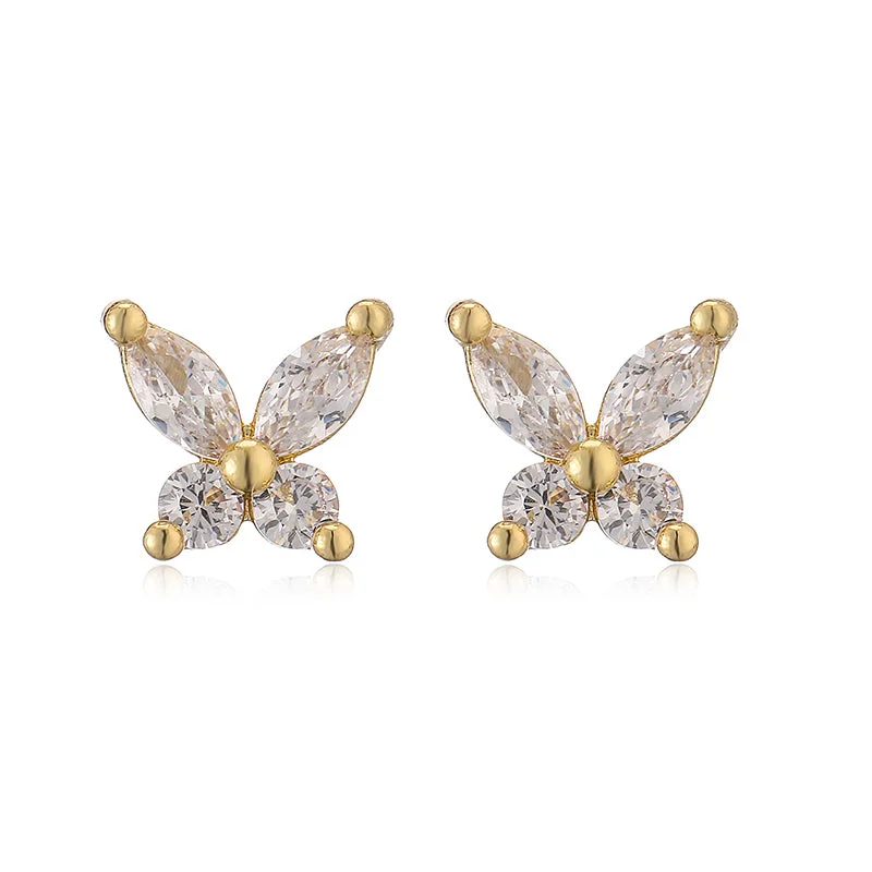 Golden White Diamond Butterfly 1 Pair