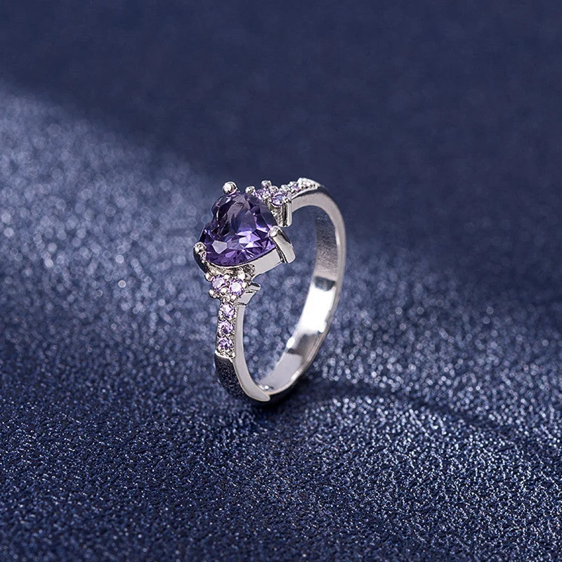 Purple Diamond Heart-Shaped Ring [Electroplated Platinum]]