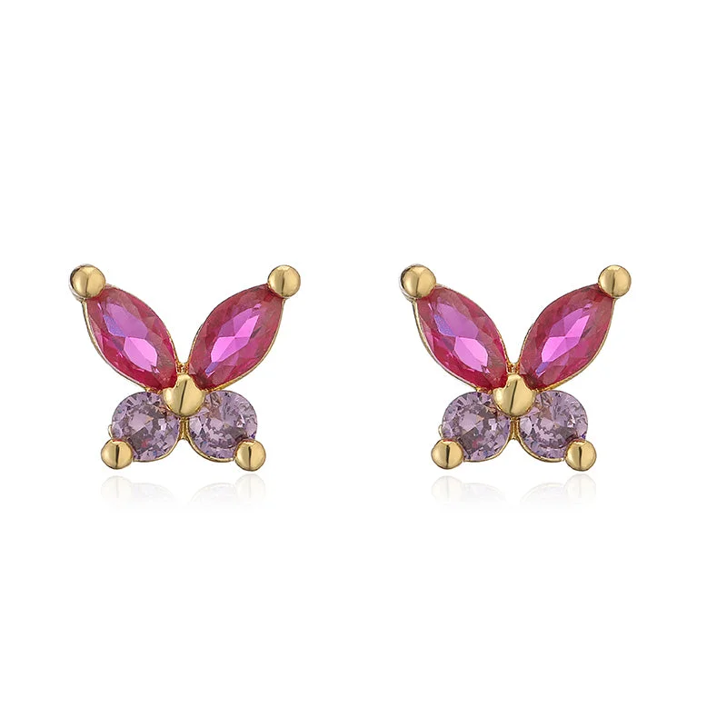 Gold Rose Red Purple Diamond Butterfly 1 Pair