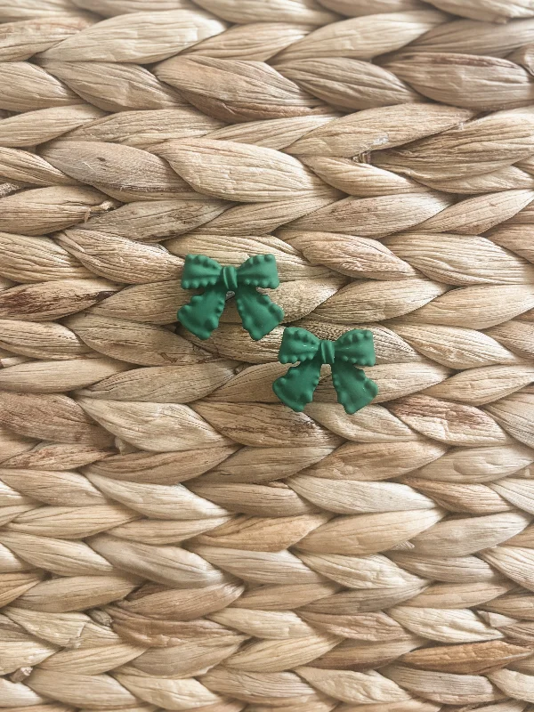 Glittery Hoop Earrings-Adorable Green Bow Earrings