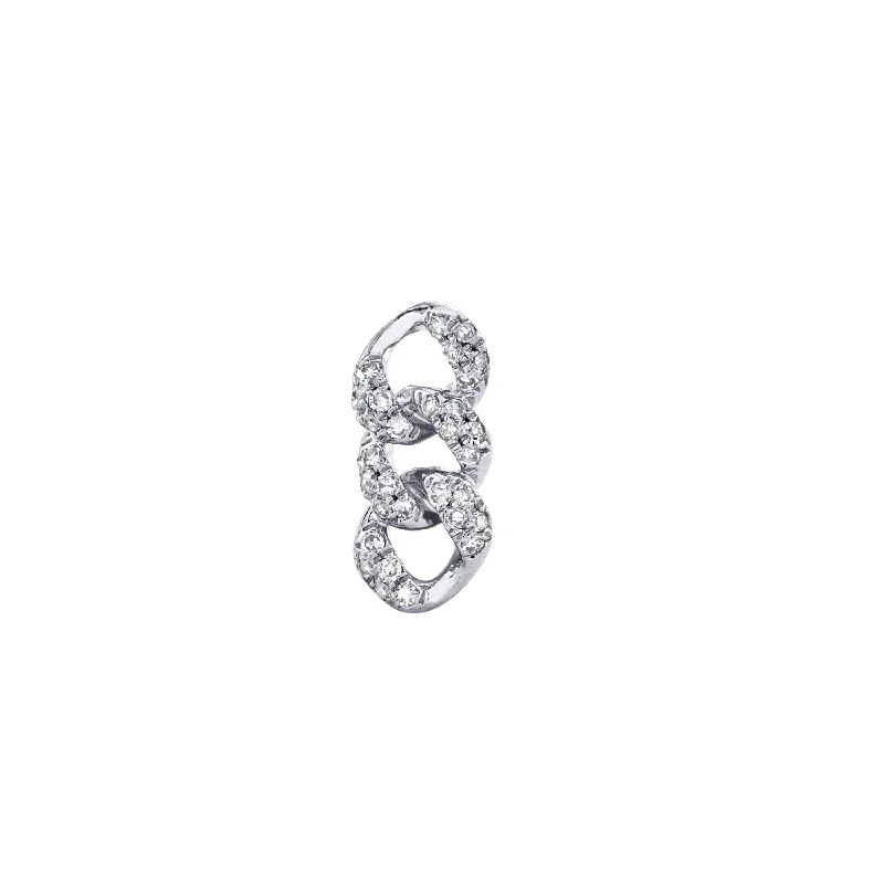 Round Hoop Earrings-SINGLE DIAMOND PAVE LINK STUD