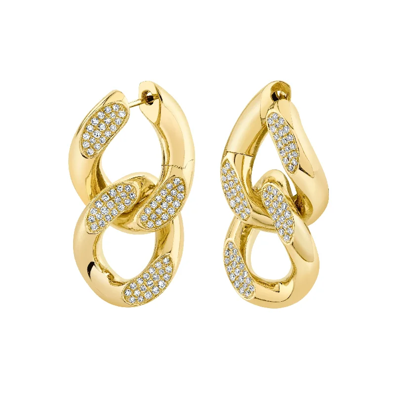 Classic Gold Earrings-READY TO SHIP DIAMOND DOUBLE PARTIAL PAVE FLAT LINK EARRINGS