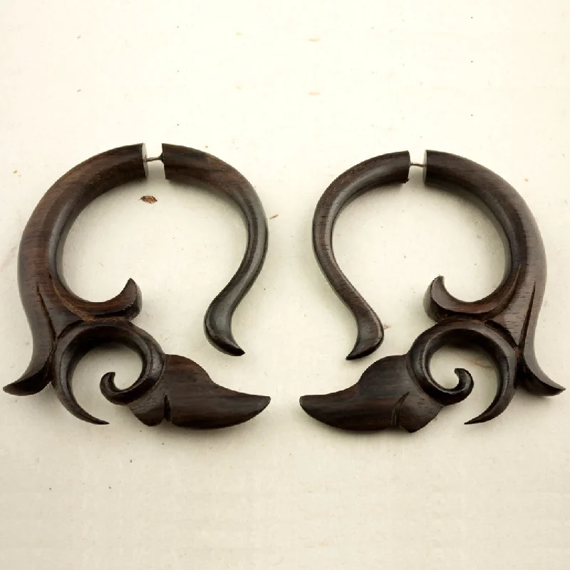 Bold Statement Earrings-<span>EFW-320<span>: </span></span>Leaf Tip Curls - Wood