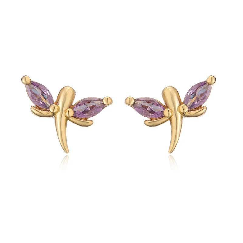 Golden Purple Diamond Dragonfly 1 Pair