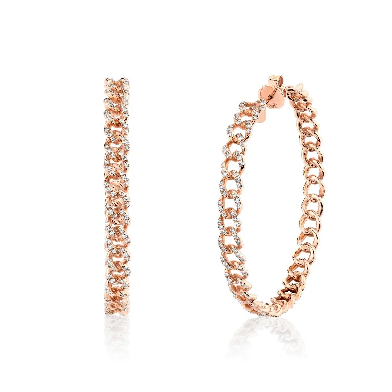 Bridal Earrings-DIAMOND PAVE LINK HOOPS