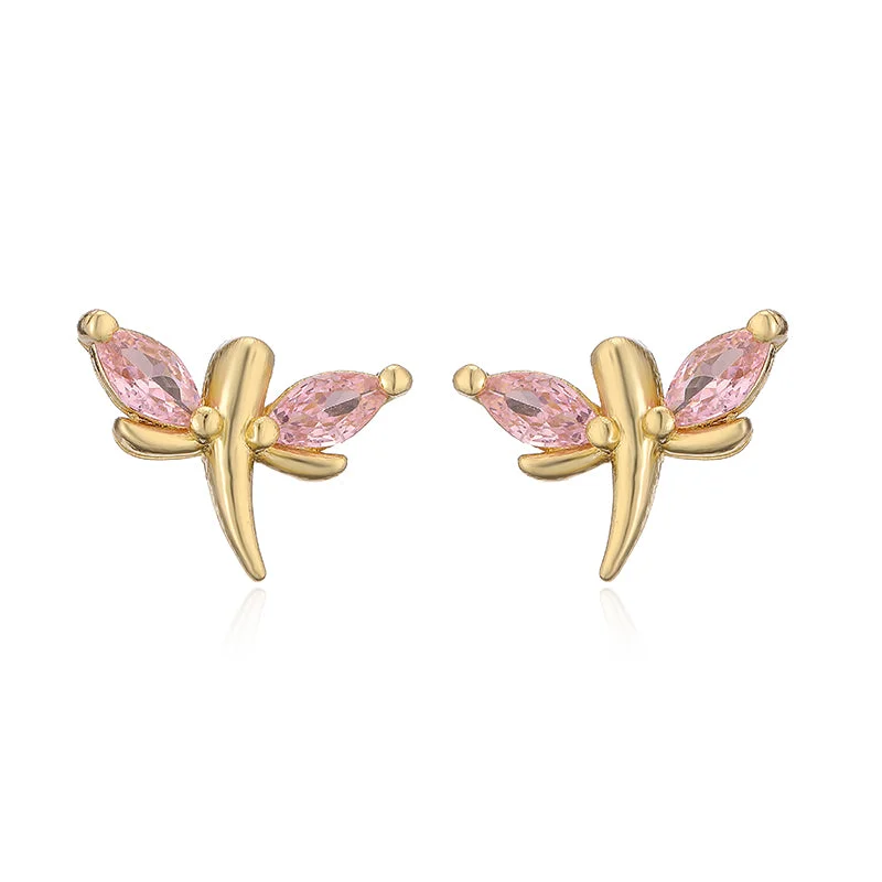 Golden Pink Diamond Dragonfly 1 Pair