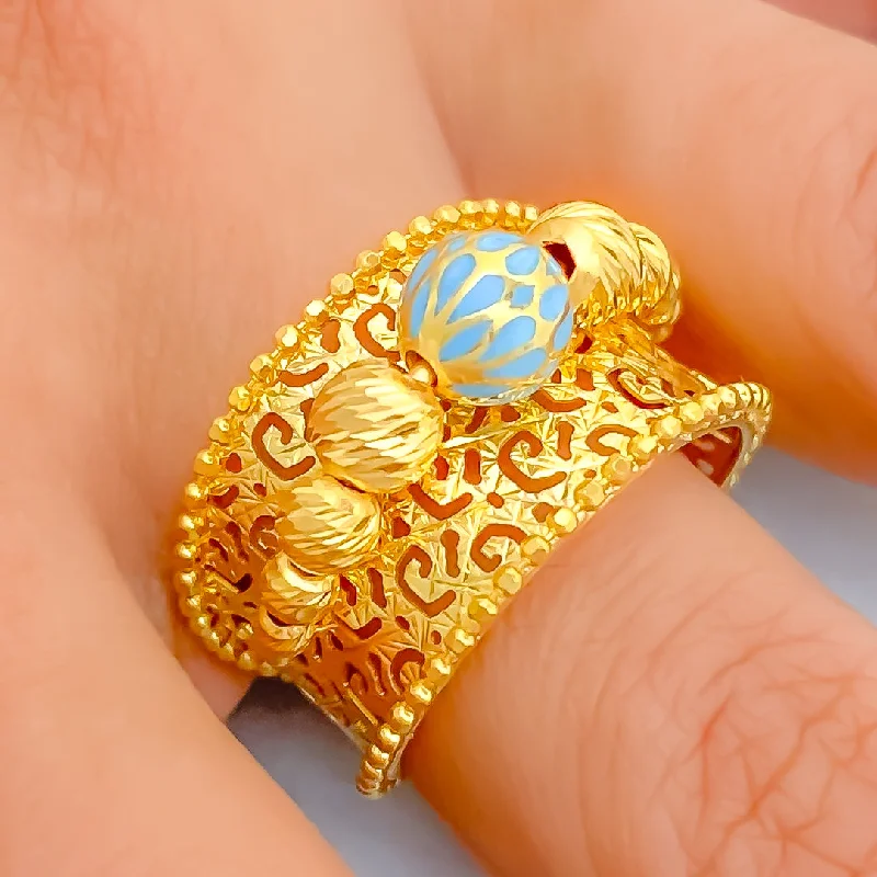 Elegant Sparkling 21k Gold Netted Ring