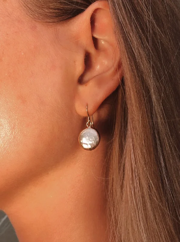 Silver Hoop Earrings-Everyday Baroque Pearl Earrings