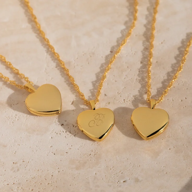 Classic Gold Necklace-Initial Heart Locket Necklace