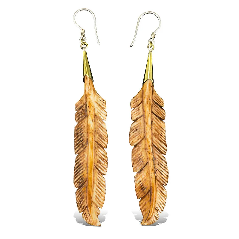 High-End Earrings-<span>ESB-083<span>: </span></span>Swaying Feathers - Bone