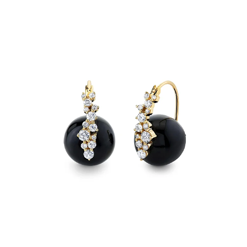 Colored Gemstone Earrings-Gold & Diamond Cocktail Onyx Earrings