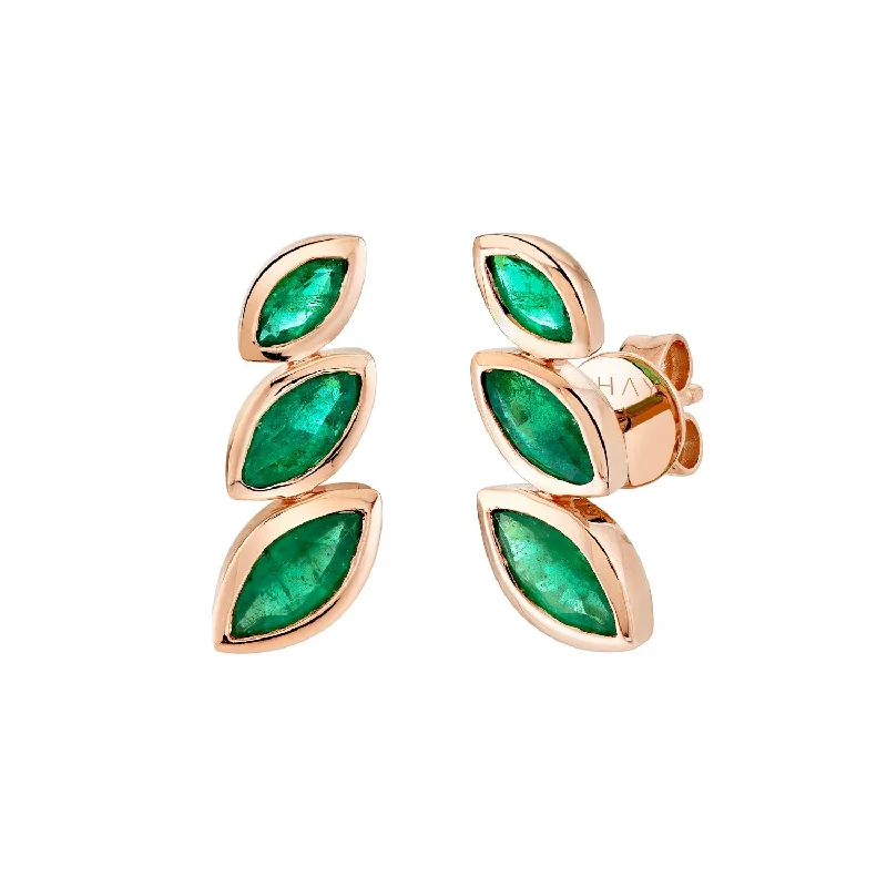 Gemstone Earrings-EMERALD STACKED MARQUISE EAR STUDS