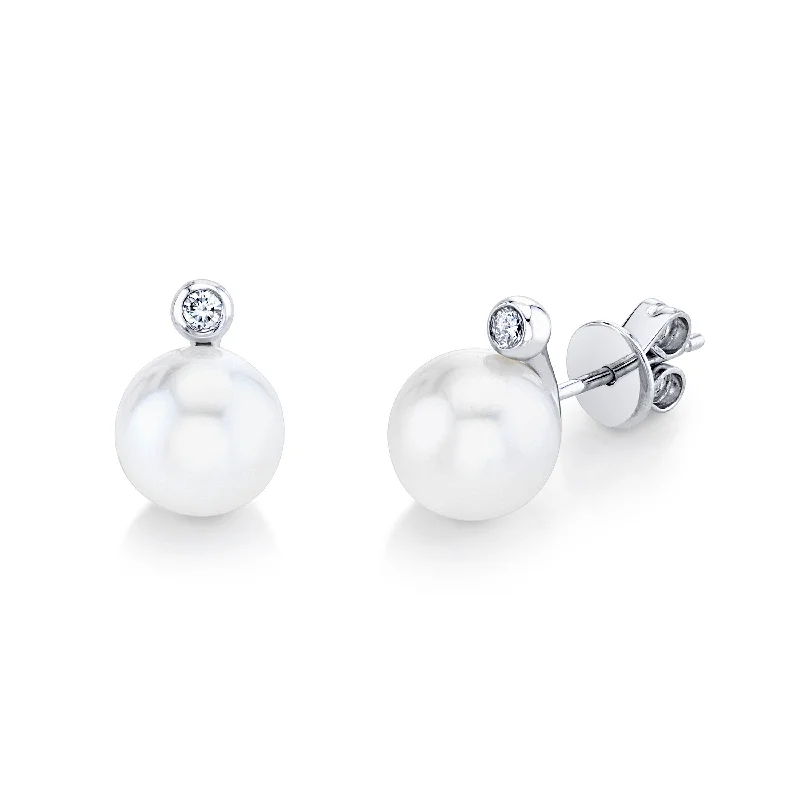 Adjustable Drop Earrings-PEARL & DIAMOND ORB STUDS