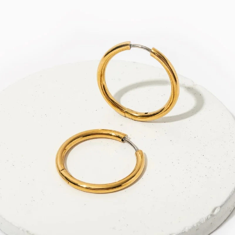 Dainty Gold Earrings-Large Rooftop Hoop Earrings