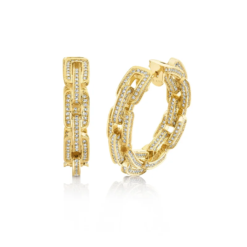 Vintage Style Earrings-READY TO SHIP DIAMOND DECO LINK HOOPS