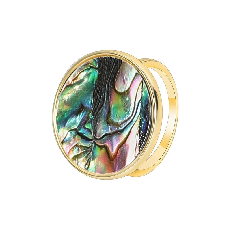 Golden, round Abalone Shell Ring