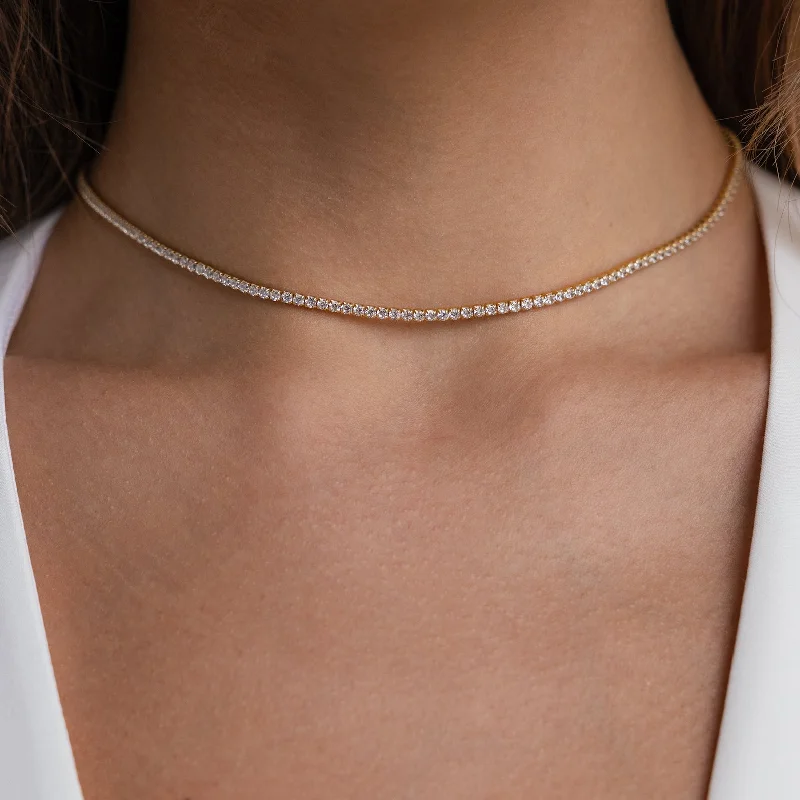 Customizable Gold Necklace-Diamond Tennis Choker Necklace