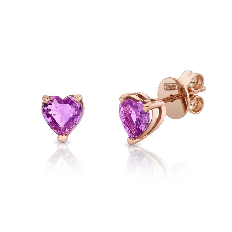 Unique Chandelier Earrings-PINK SAPPHIRE HEART STUDS