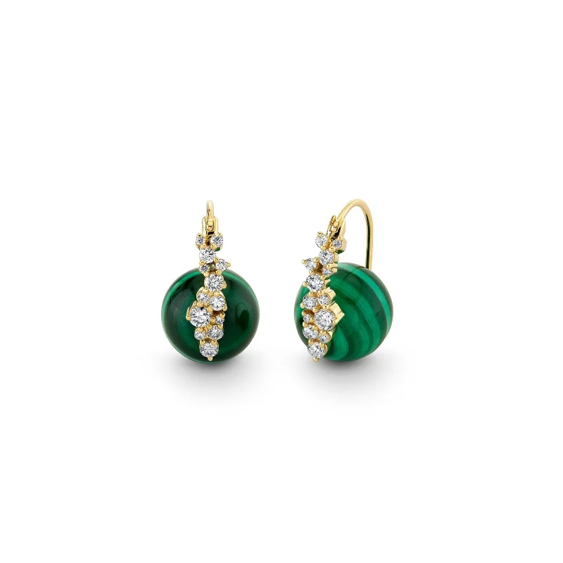 Eco-Friendly Earrings-Gold & Diamond Cocktail Malachite Earrings