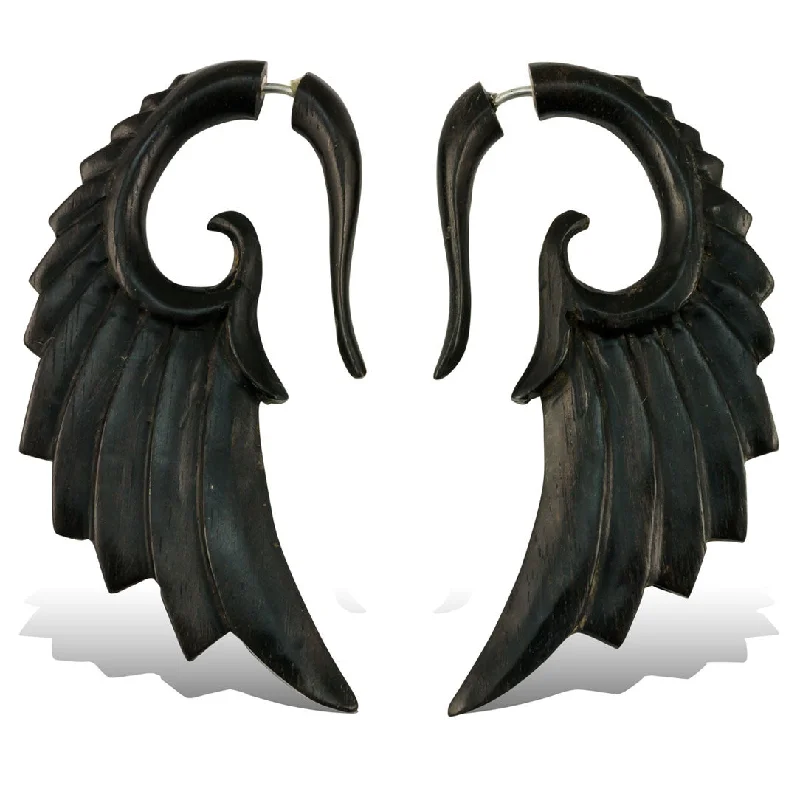 Fashionable Clip-On Earrings-<span>EFW-884<span>: </span></span>Aza Wings - Wood