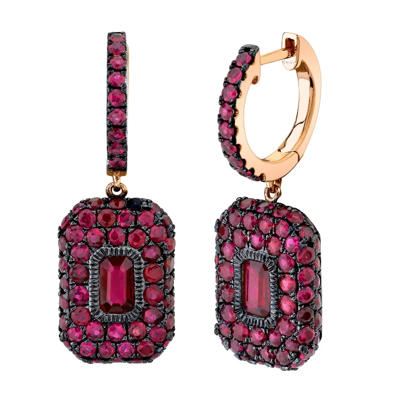 Metal Statement Earrings-RUBY PAVE BAGUETTE DROP EARRINGS