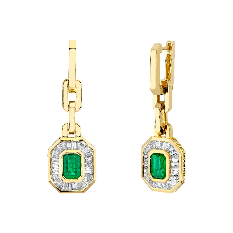 Dainty Gold Earrings-EMERALD & DIAMOND HALO MINI DECO EARRINGS