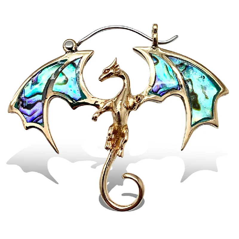 Luxury Diamond Earrings-<span>BRES-107<span>: </span></span>Abalone Winged Dragons - Silver Posts