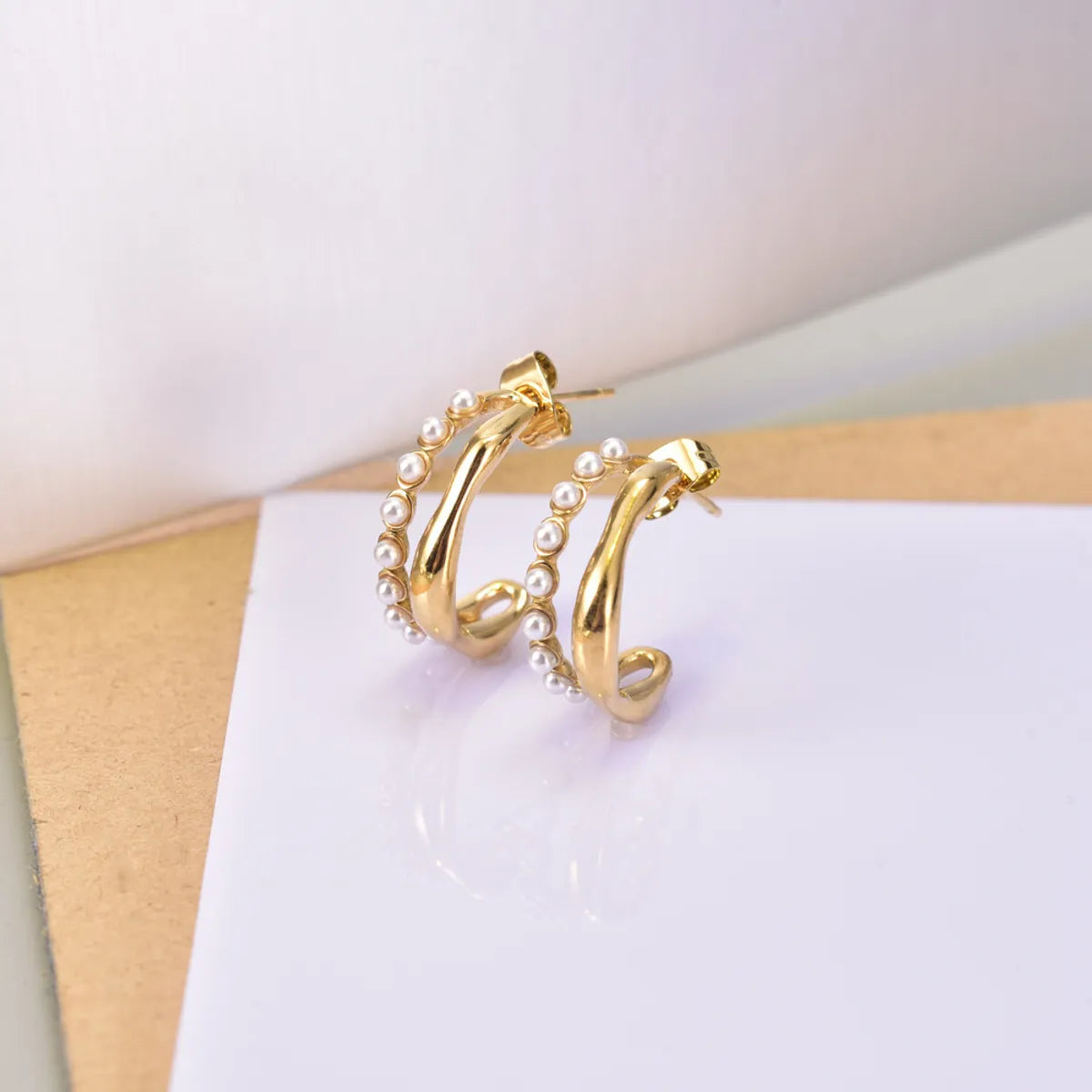 1 Pair Retro Simple Style C Shape Plating Titanium Steel 18k Gold Plated Ear Studs