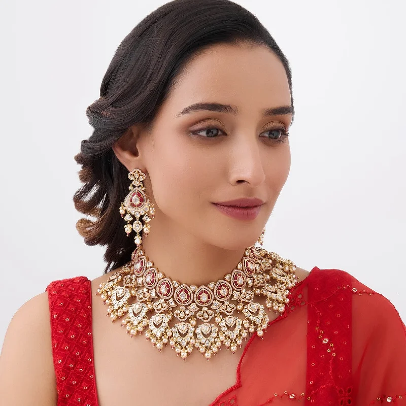 Layered Crystal Necklace-Kundan Necklace 164048