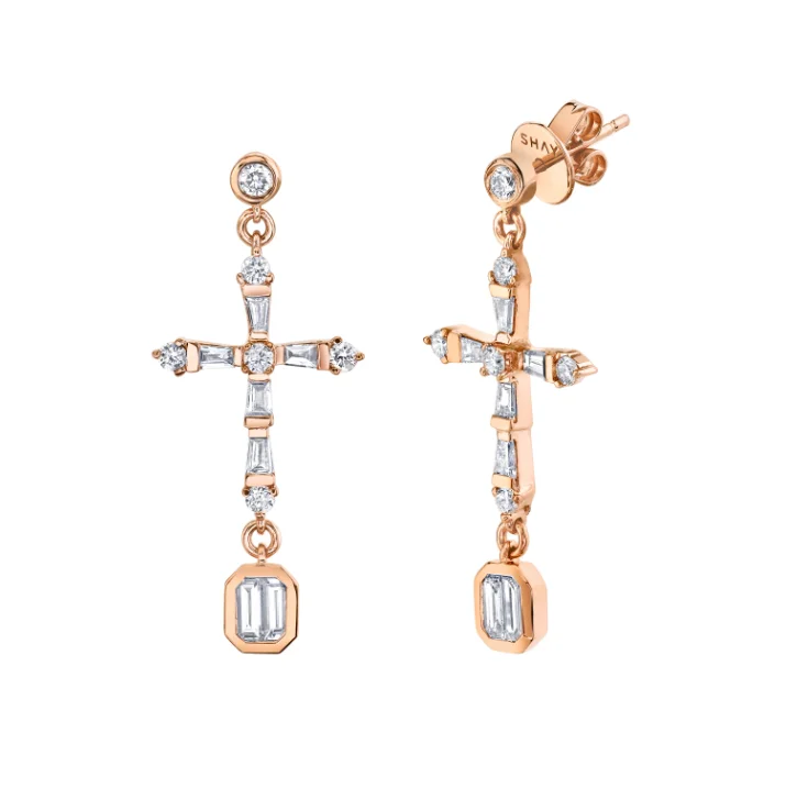 Pearl Ear Jackets-DIAMOND CROSS DROP EARRINGS