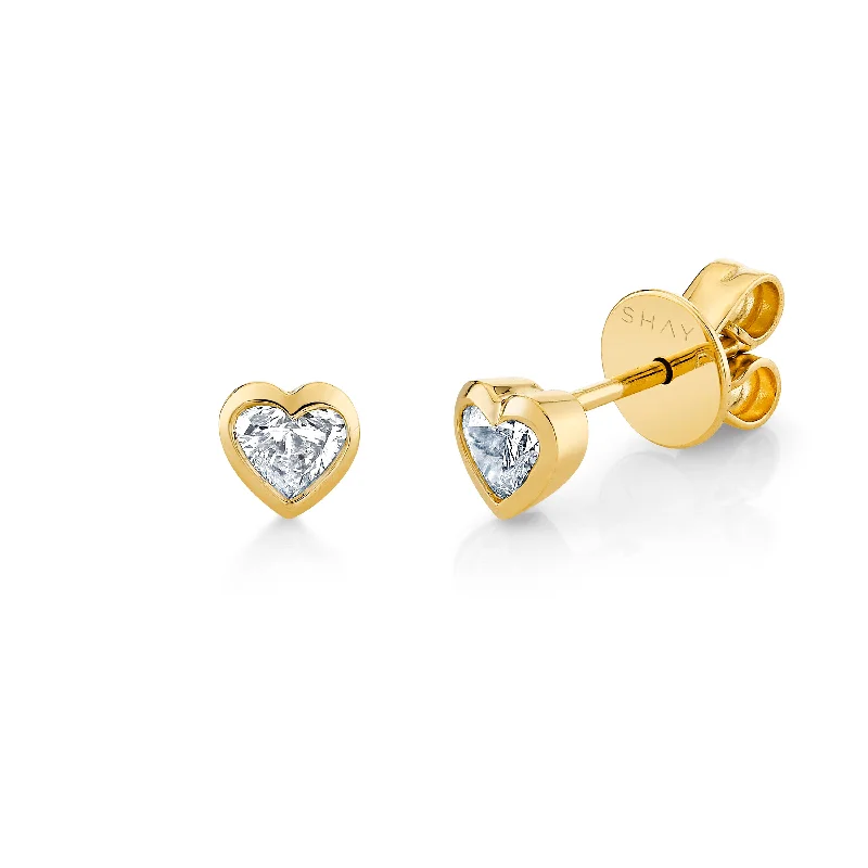 Silver Stud Earrings-DIAMOND BEZEL BABY HEART STUDS