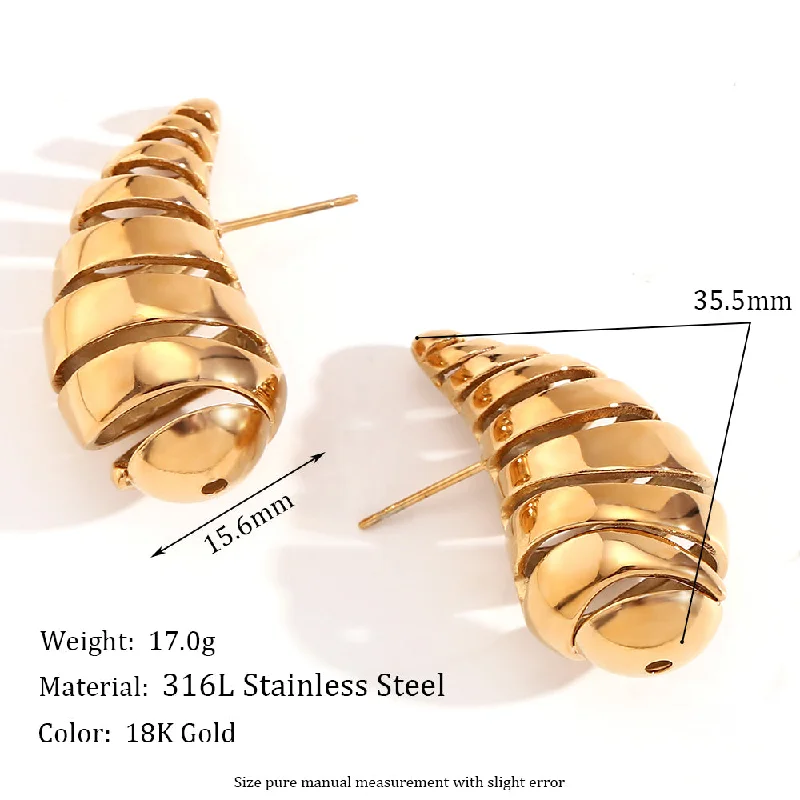 Thread Hollow Water Drops Ear Studs-Gold