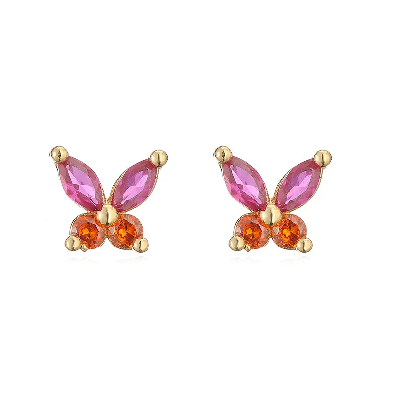 Golden Rose Red Orange Diamond Butterfly 1 Pair