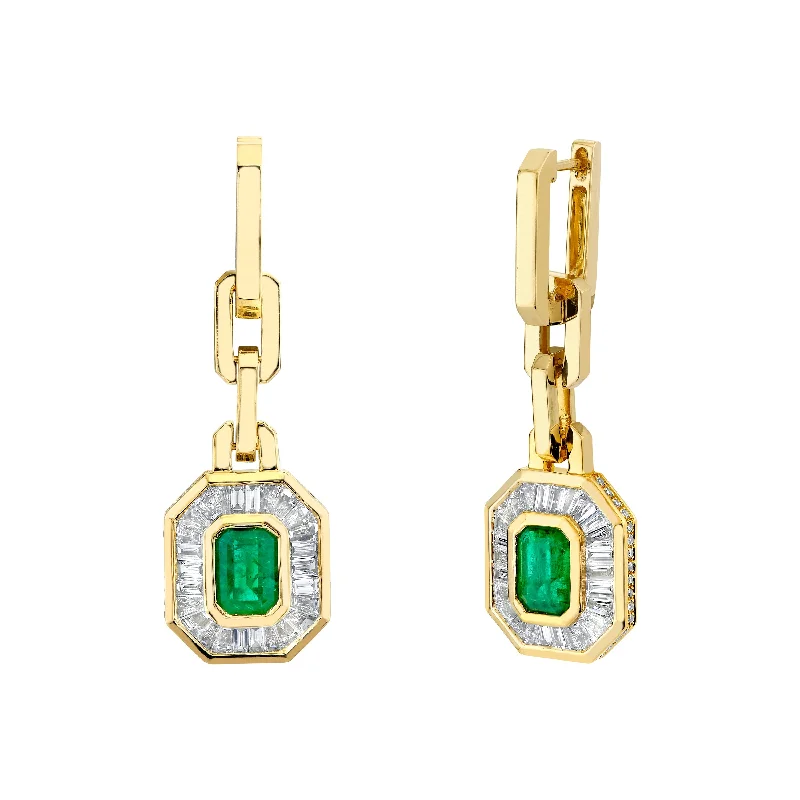 Elegant Gold Earrings-READY TO SHIP EMERALD & DIAMOND HALO MINI DECO EARRINGS