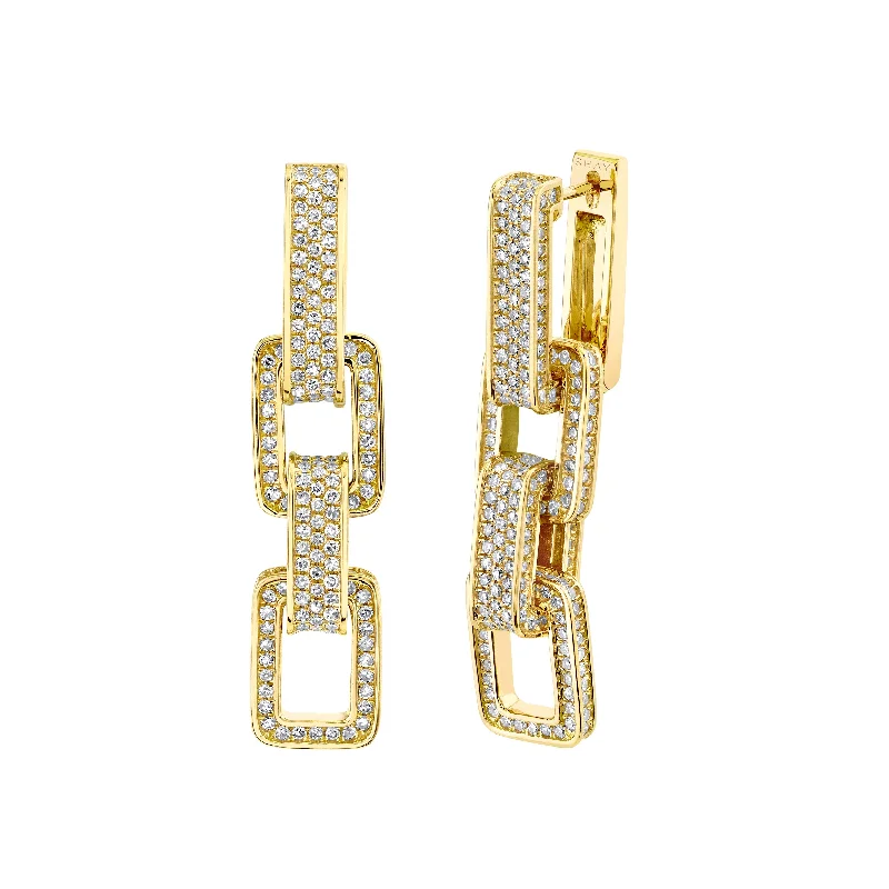 Cool Cuff Earrings-DIAMOND PAVE TRIPLE DECO LINK EARRINGS