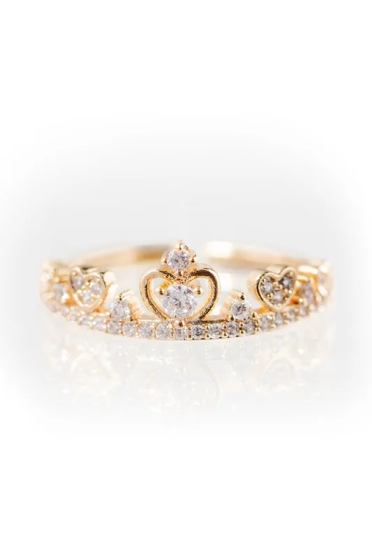 Gold Plated Crown Ring with Clear Stones