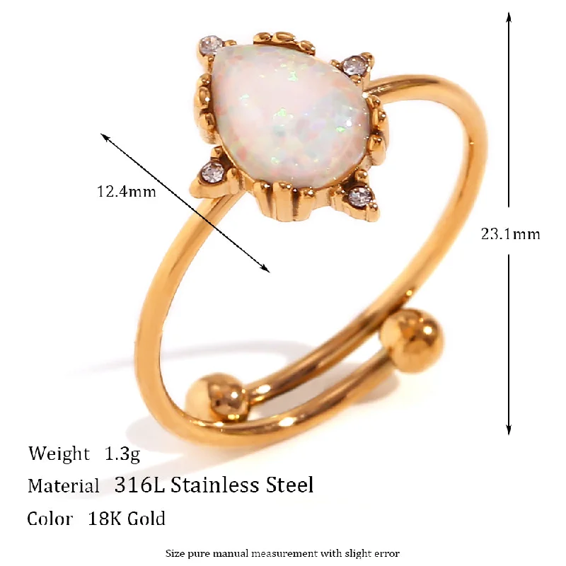 Adjustable Opal Water Drop Ring-Golden White