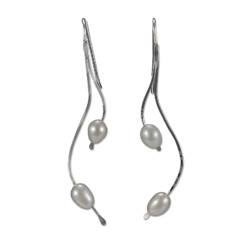 Luxurious Gold Earrings-2549 - Minimalist Threader - Dangling Pearls