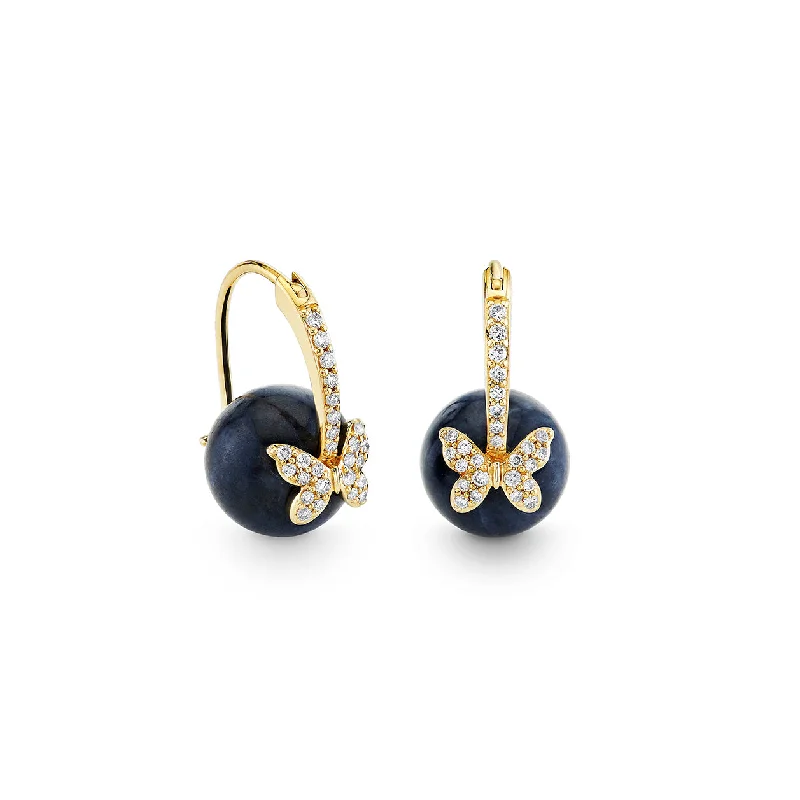 Clear Crystal Earrings-Gold & Diamond Butterfly Sapphire Earrings