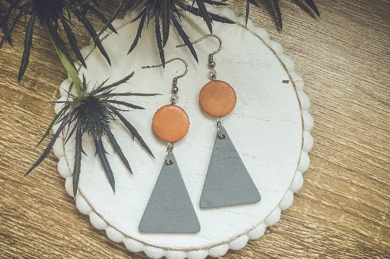 Silver Circle Earrings-Beautiful Boho Triangle Wooden Drop Earrings