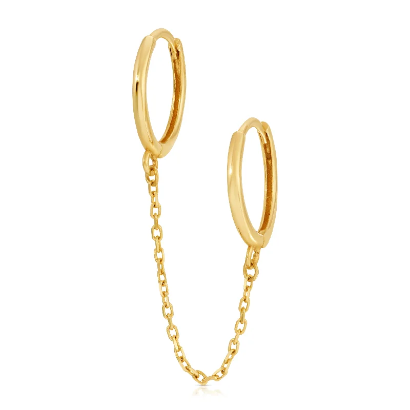 Minimalist Hoop Earrings-Double Huggie Earring with Chain