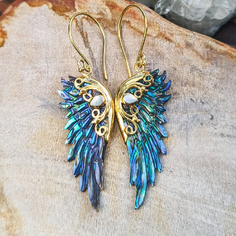 Sterling Silver Dangle Earrings-<span>ETA-027<span>: </span></span>Freya Wings - Shell in Brass