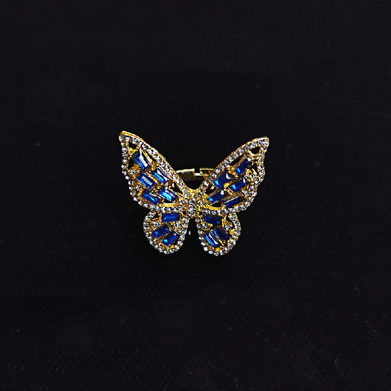 Butterfly Ring Golden Blue Diamond