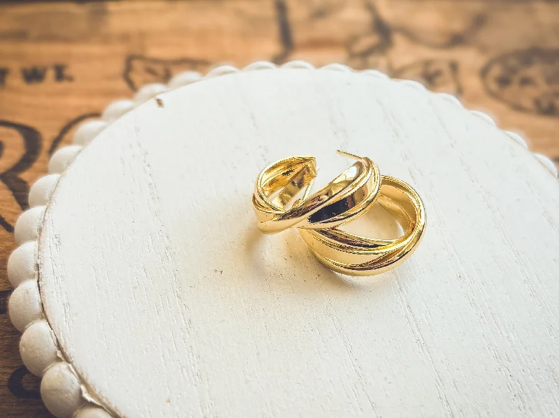 Silver Stud Earrings-Beautiful Gold Twist Hoop Earrings