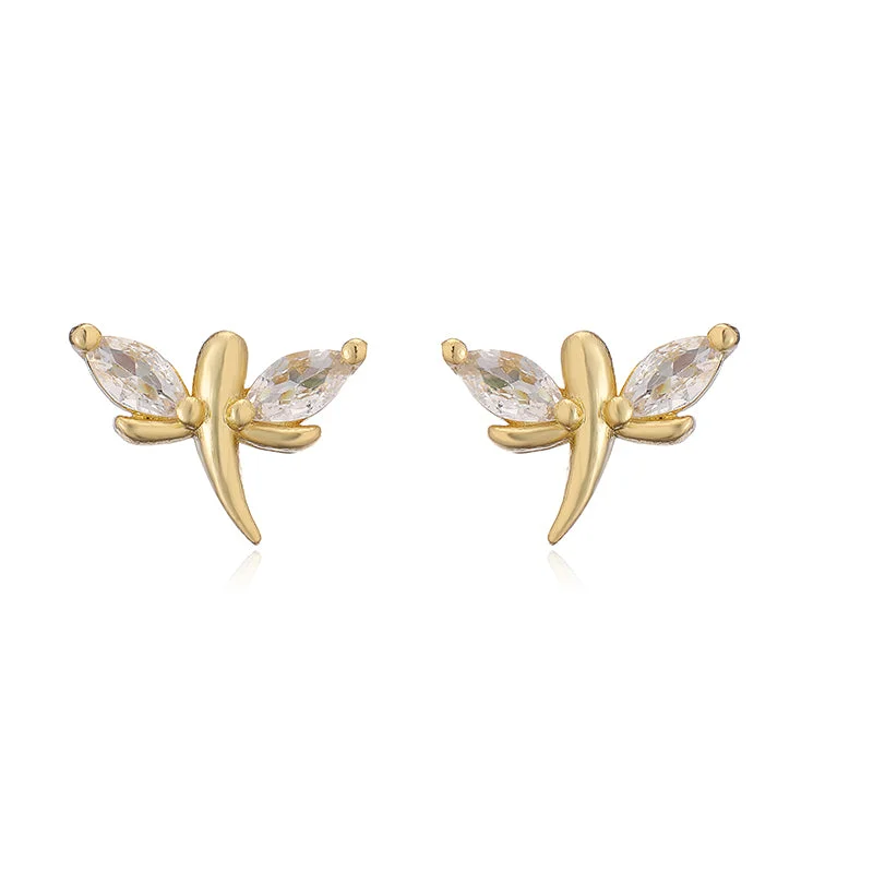 Golden White Diamond Dragonfly 1 Pair