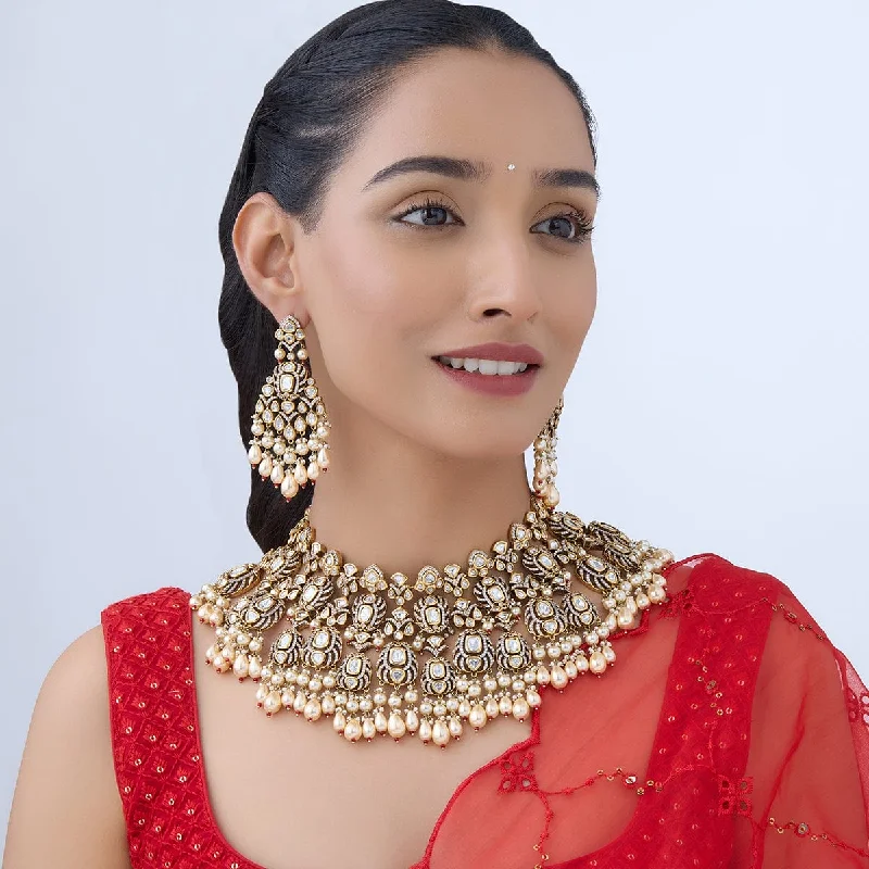 Fashionable Gemstone Bar Necklace-Kundan Necklace 163989