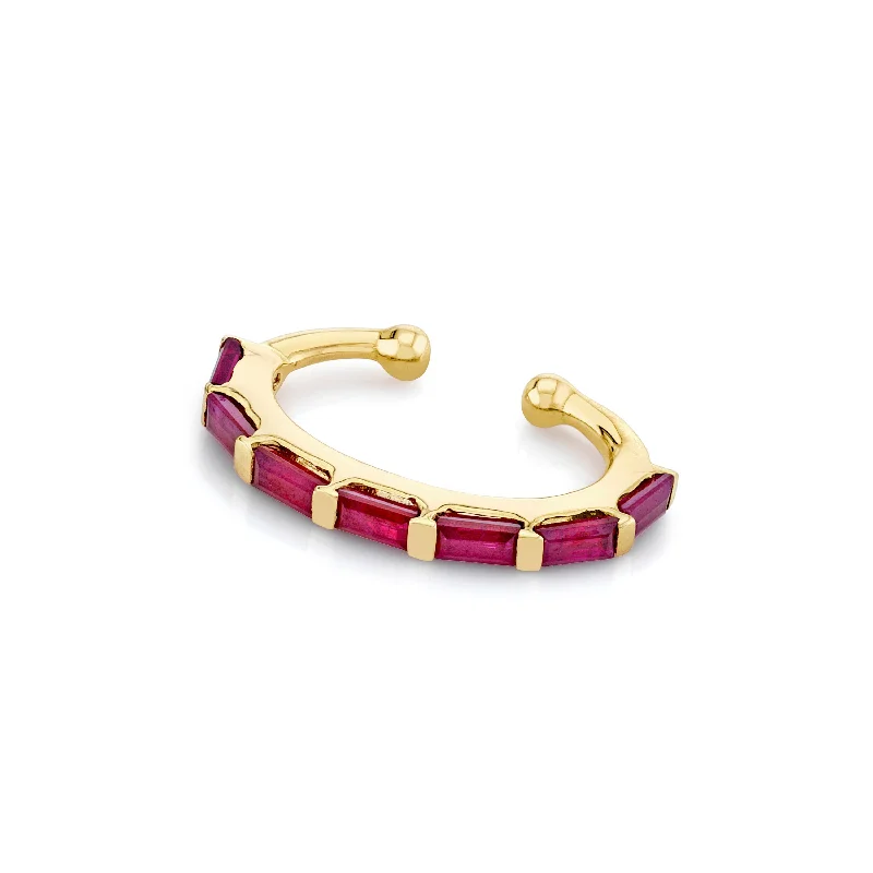 Simple Gold Earrings-RUBY BAGUETTE EAR CUFF