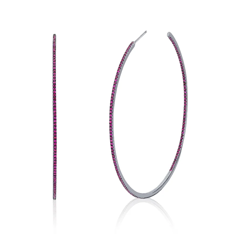 Oval Drop Earrings-READY TO SHIP RUBY PAVE XL HOOPS